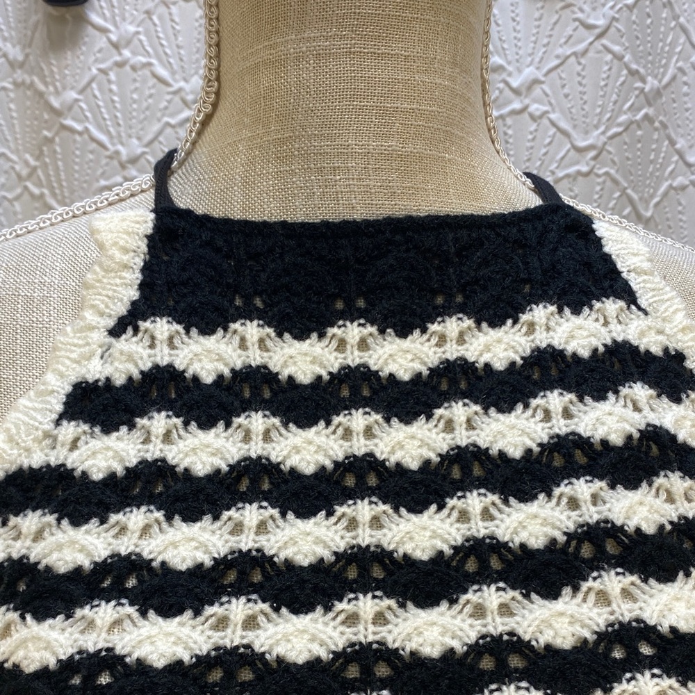 NWT Rebellion Again size XS Crocheted Black and White Striped Women's halter Top - Picture 3 of 14